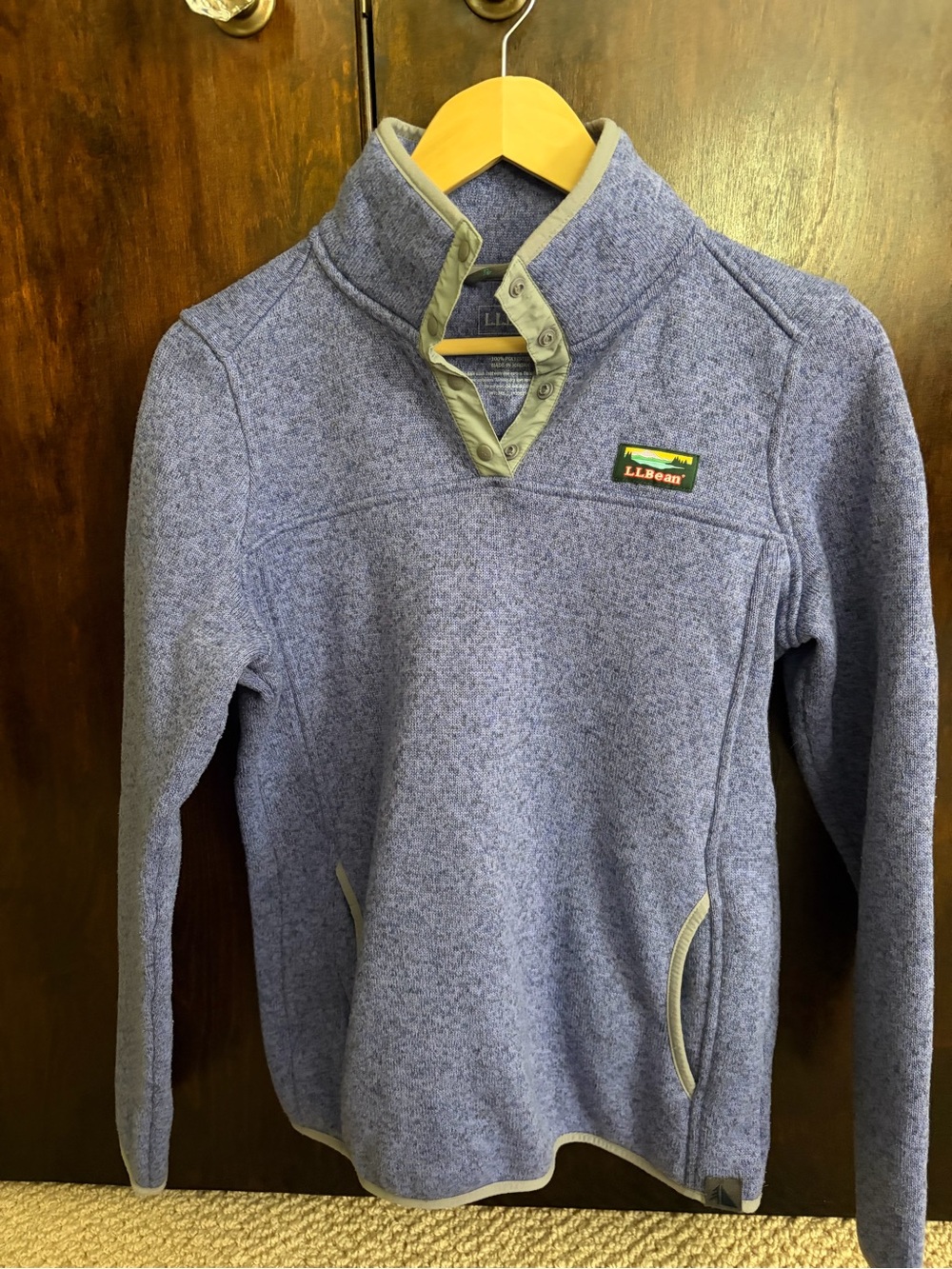 L.L. Bean Heathered Light Blue Women’s Snap-Placket Fleece Pullover